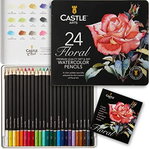 Castle Art Supplies Aquarellstifte zum Thema Botanik | 24 erlesene, leuchtende Farben | Zeichnen & Malen zugleich | Für erfahrene Künstler, zum Verschenken | Exklusive Blechdose