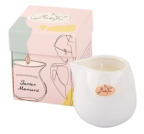 Badefee Massagekerze ZARTER MOMENT (Duft Quitte Mandel, Körperpflege + Massage, natürliche Inhaltsstoffe, für mehrere Anwendungen)
