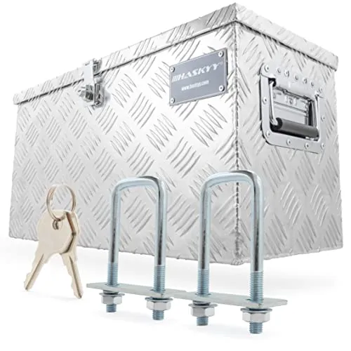 HASKYY Aluminium Deichselbox 615x265x300 mm - Hundeboxen – Robuste Aluminium-Transportbox mit 47 Litern Fassungsvermögen, ideal für sicheren Transport von Werkzeugen und Campingausrüstung.