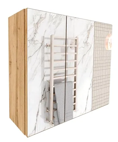 möbelkap Spiegelschrank Bad 60x50x17,8 cm Wotan Eiche – Moderner Badschrank mit Spiegel - Eleganter Spiegelschrank für Ihr Badezimmer – Mit drei Ablageflächen für Kosmetik und Pflegeprodukte. Beidseitig montierbare Tür für flexible Anpassung und einfache Wandmontage. Hochwertige, pflegeleichte Materialien sorgen für Langlebigkeit.