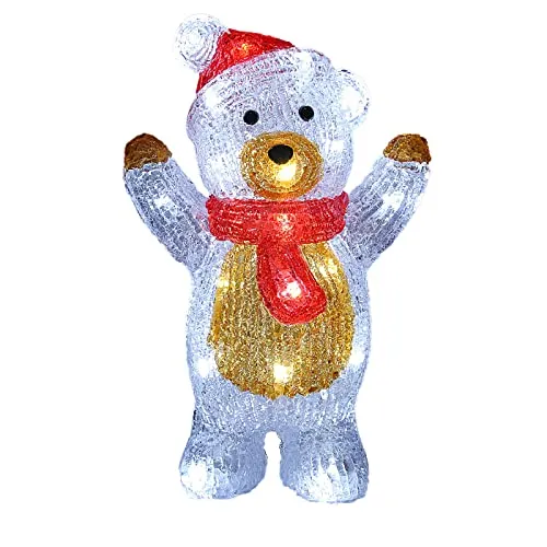 DeubaXXL DE LED Acryl Figur Weihnachten Teddy stehend 107602 - Nussknacker: Der leuchtende LED Teddy aus Acryl mit 30 kaltweißen LEDs ist spritzwassergeschützt (IP44) und ideal für Innen- und Außenbereich. Einfach zu reinigen und mit 5 m Kabel für flexible Platzierung.