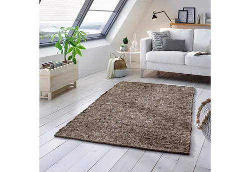 TaCa Home Wollteppich Handweb Woll-Teppich Neuseeland, rechteckig, Höhe: 10 mm, Grau Multi - 70 x 130 cm