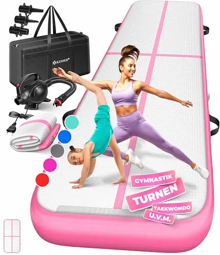 KESSER® Aufblasbare Turnmatte 2m/3m/4m/5m/6m - Sportmatten in Premium-Qualität aus 0,9mm dickem PVC-Gewebe, wasserdicht und rutschfest. Ideal für Gymnastik, Yoga und Fitness – inklusive Tragetasche und elektrischer Luftpumpe.