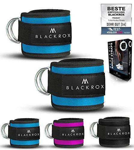 BLACKROX Fußschlaufe Kabelzug - - Ankle Straps 2er set - Training - Sport Gewichtsmanschette - Windsurfen - Damen & Herren Fitness Training - Fußfesseln - Fitnessstudio 2 Stück (Blau)