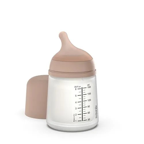 Suavinex, Zero Zero Anti-Kolik Babyflasche mit langsamem Nahrungsfluss (S) aus Silikon, +0 Monate, Babyflasche für Neugeborene, kompatibel mit dem Stillen, 180 ml, Medium