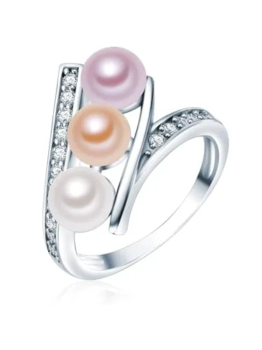 Valero Pearls Perlenring Silber mit Süßwasser-Zuchtperlen - Eleganter Cocktailring aus Sterling Silber, verziert mit edlen weißen Süßwasser-Zuchtperlen und funkelndem Zirkonia – ein perfektes Accessoire für besondere Anlässe.