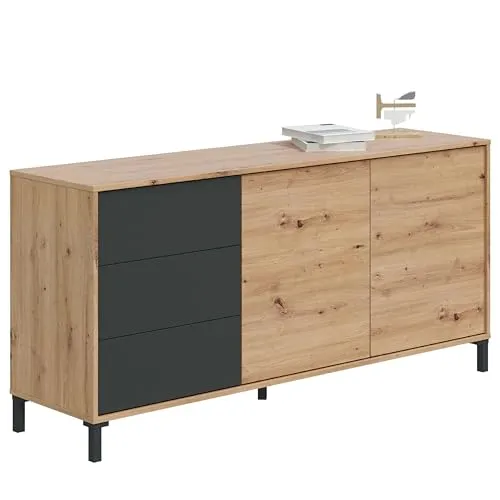 Habitdesign 0 Anrichte aus Holz, 154 cm mit Push-Öffnungssystem - Buffet mit 2 Türen und 3 Schubladen für flexible Aufbewahrung, ideal für Wohnzimmer, Büro oder Küche. Hergestellt aus langlebigem Melamin, einfach zu reinigen.