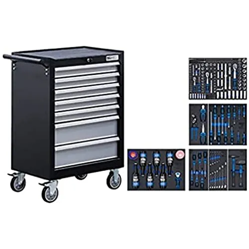 BGS Werkstattwagen 7 Schubladen mit 227 Werkzeugen - Montagewagen mit 7 Schubladen, perfekt organisiert und ausgestattet mit 227 hochwertigen Werkzeugen für professionelle Anwendungen.