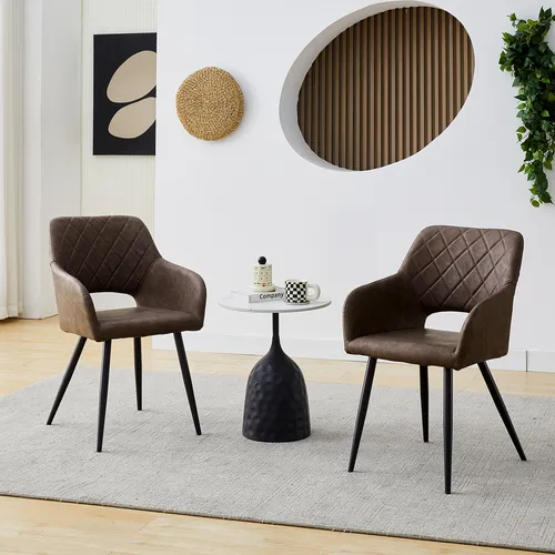 CLIPOP Esszimmerstühle 2er Set Kunstleder, für Esszimmer, Arbeitszimmer, Braun
