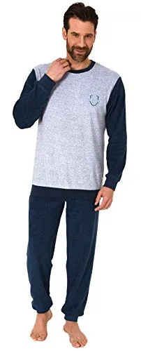 Herren Frottee Pyjama Langarm Schlafanzug mit Bündchen - 212 101 13 801, Farbe:grau-Melange, Größe:58