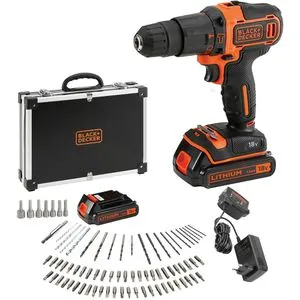 Black+Decker Akku-Schlagbohrschrauber BDCHD18BAFC, 18V - Akkuschrauber mit 2 Akkus und 80-teiligem Zubehörset. Ideal für Schrauben, Bohren und Schlagbohren – mit LED-Arbeitslicht und variablem Drehmoment für optimalen Komfort.