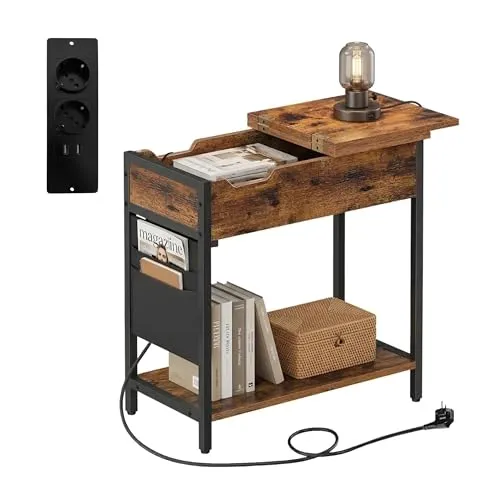 relaxdays Beistelltisch mit Steckdose, Vintagebraun