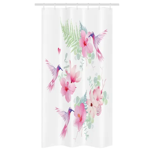 Kolibri Schmaler Duschvorhang Blumen Wilde Natur in grün von Abakuhaus