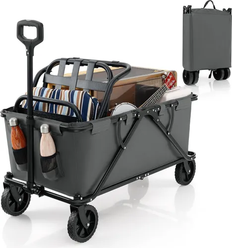 GOPLUS Bollerwagen faltbar mit 360° drehbaren Rädern - Bollerwagen für Strand und Garten, 170L Stauraum, verstellbarer Griff und 2 Getränkehalter sorgen für Komfort und Flexibilität bei Outdoor-Aktivitäten.