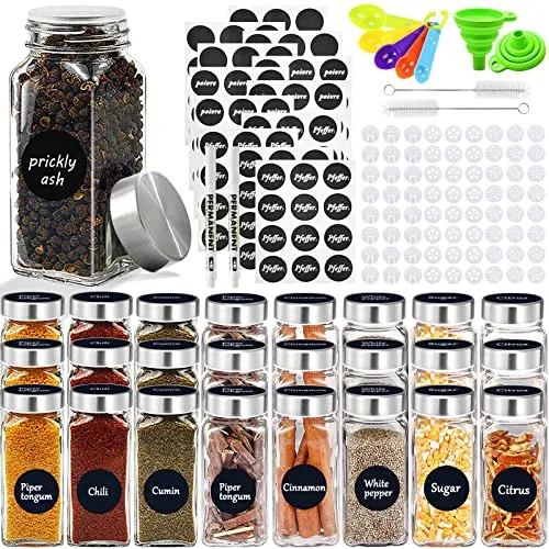 JOTOL Eckige Gewürzgläser 24pcs Set mit Deckel, Streueinsatz und Bürste