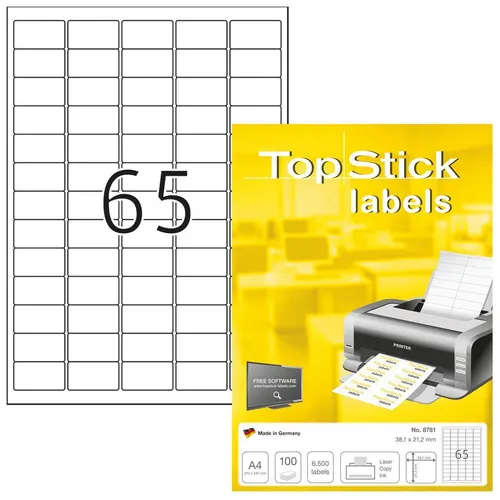 TopStick 8781: 38,1x21,2mm Labels A4 zum Bedrucken selbstklebend 6500 Etiketten