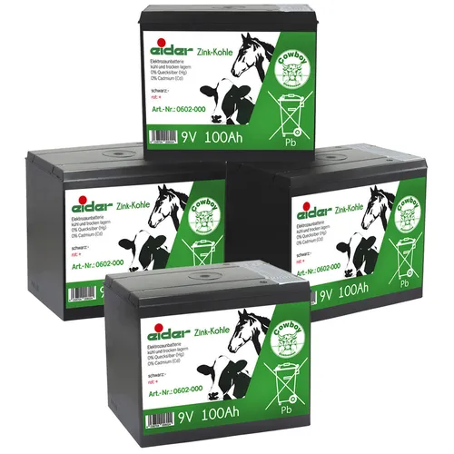 4x 9V Zink-Kohle Trockenbatterie 100 Ah - Weidezaunbatterie Elektrozaunbatterie