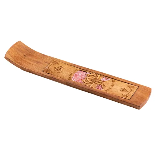 Räucherstäbchenhalter Namaste mit Rosenquarz 26x5cm Räucherstäbchen Holzhalter