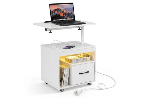 COSTWAY Nachttisch mit Ladestation und LED-Beleuchtung