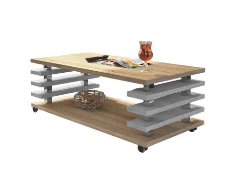 designimpex Couchtisch DC-3 mit Rollen in beige von Design Impex