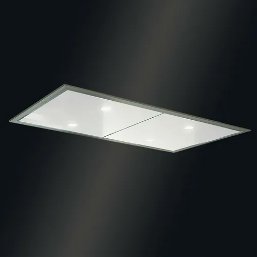 Baumann Carina 120 Weißglas Deckenhaube - Dunstabzugshaube mit 5 Jahren Garantie, energieeffizienter Edelstahl-Deckenlüfter für Abluft- oder Umluftbetrieb, ideal über Kochinseln.