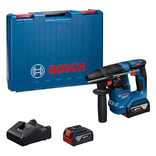 Bosch Professional 18V Akku-Bohrhammer GBH 18V-18 - Bohrmaschinen mit kraftvollem, bürstenlosem Motor und KICKBACK CONTROL für Sicherheit. Ideal für präzises Bohren in Beton - bis zu 50 Löcher pro Akkuladung!
