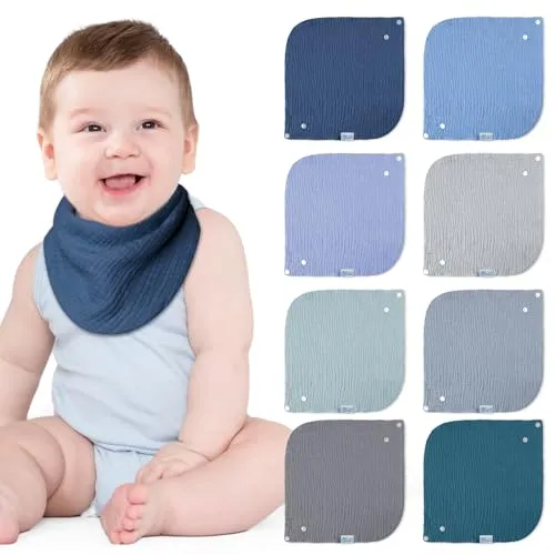 lulumoon Lätzchen Baby Absorbierende Dreieckstuch: 4-lagiges Verdicken Musselin Halstuch baby - Großformatig Quadratisch Ersetzt Waschlappen Baby - 8 Stück für Jungen & Mädchen
