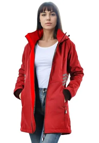 Arctic Seven Damen Softshelljacke (XS-5XL) mit Kapuze abnehmbar - Wasserabweisend, Atmungsaktiv, Fleece innen, Warme Jacke Frauen - AS-305 (4XL, Rot)