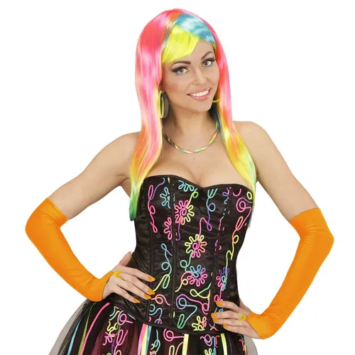 Neonorange fingerlose Handschuhe für Damen lange Armstulpen Karneval Zubehör