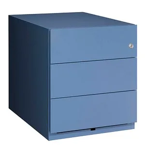 BISLEY Note Rollcontainer blau mit 3 Auszügen - Büroschränke mit 3 stabilen Schubladen, aus langlebigem Metall, ausgestattet mit Auszugssperre für mehr Sicherheit und optimalen Stauraum für Ihre Unterlagen.