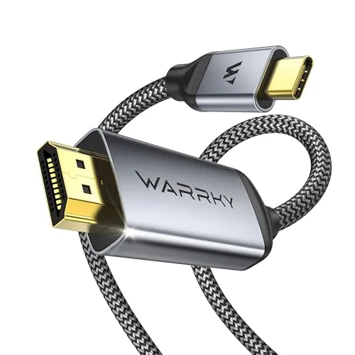 WARRKY 4K USB C auf HDMI Kabel, |Geflochten, Vergoldete| Thunderbolt 4/3 auf HDMI Kabel Kompatibel für iPhone 15 Serie, MacBook Pro/Air, Mac, iPad Pro/Air, Galaxy S8 zu S23, Surface, XPS, HP -1.8M