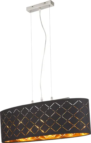 Globo Lighting Stoffpendelleuchte 3-flammig - Elegante Pendelleuchte mit schwarzem/goldfarbenem Schirm, ideal für stilvolle Beleuchtung in Wohnräumen. Maße: 63 cm Breite, 140 cm Höhe.