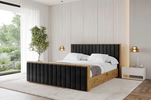 ALTDECOR Polsterbett mit Bettkasten und Lattenrost, Bett mit Matratze H3/H4, Kopfteil, Boxbett, Doppelbett mit Stauraum - ENZO4-Z - 200x200 Schwarz Casablanca