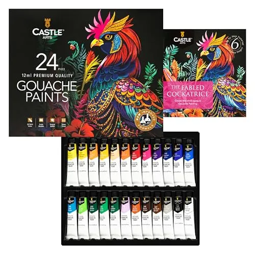 Castle Art Supplies Gouache-Farben-Set, verbesserte Formel, 24 x 12 ml, brillante, deckende Farben auf Wasserbasis, vielseitig, einfach zu verwenden (verbesserte Formel)