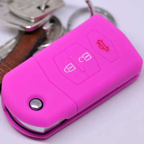 Auto Schlüssel Schutz Hülle Pink für Mazda Klappschlüssel 3 Tasten Key Cover