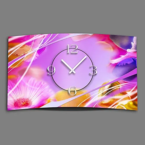 dixtime rosa Blumen Designer Wanduhr modernes Wanduhren Design leise kein Ticken 3DS-0128