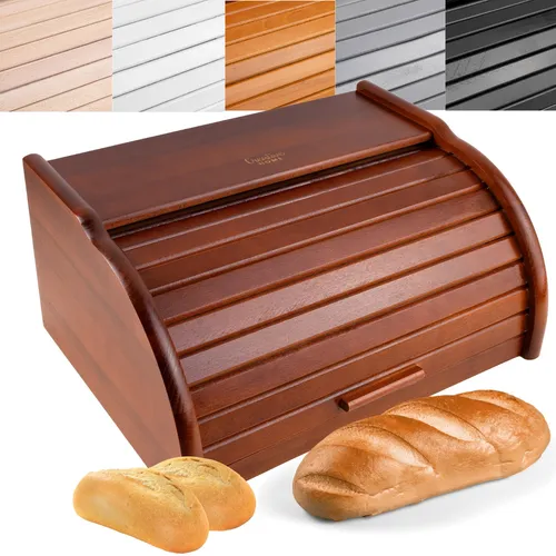 Creative Home Braun Brotkasten aus Holz - Brotkasten aus Buchenholz mit Roll-Deckel, hält Brot und Brötchen länger frisch durch optimale Luftzirkulation und sorgt für eine organisierte Küche.