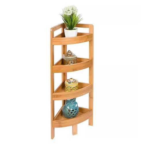 AD.CON Badregal Bambus mit 4 Ablagen - Stilvolles Eckregal aus Bambus für das Badezimmer, leicht montierbar und ideal zur optimalen Nutzung von Ecken.