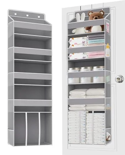TAHAVICE Tür Organizer Hängend mit 5 Fächern, 1 großem Fassungsvermögen Caddy & 10 Seitentaschen, Wickeltasche Hängeorganizer für Babyzimmer, Tür Hängeregal Aufbewahrung für Badezimmer, Kinderzimmer