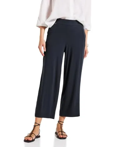 STREET ONE Damen Wide Leg Jersey-Hose 3716732 in Deepwater Blue - Damen-Hosen im Loose Fit mit High Waist und weit geschnittenen Beinen, ideal für Sommerlooks. Elastischer Bund und seitliche Taschen bieten Komfort und Stil.