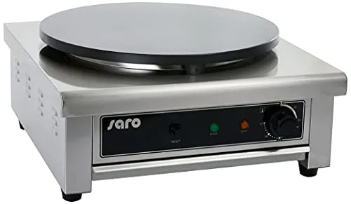 SARO Crêpeseisen Modell MERLE - Crêpes-Maker aus Edelstahl und Gusseisen, ideal für perfekte Crêpes bei Temperaturen bis 300 °C, inklusive Teigverteiler für einfache Handhabung und schnelle Reinigung.