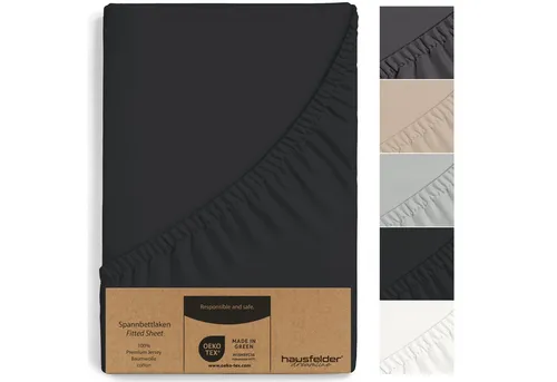 Hausfelder Spannbettlaken Bettlaken (Boxspring, 180/200x200 cm, Schwarz), Baumwolle, Gummizug: rundum, (1 Stück)