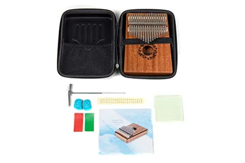 GEWA Kalimba Daumenklavier Mahagoni, Motiv Blätter, 17 Stahlzungen, stimmbar, inkl. Tasche, Stimmhammer, Anleitung