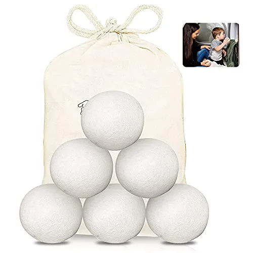 MEEQIAO Trocknerbälle für Wäschetrockner 6PCS trocknerbälle daunen -trocknerkugeln Natürlicher Weichspüler aus 100% Neuseeländischer Schafswolle - in Handarbeit tennisbälle trockner (6)