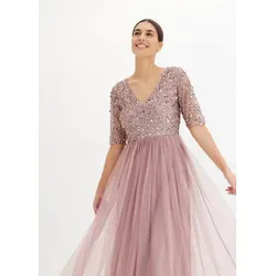 bonprix Abendkleid für festliche Anlässe, mit Tüll-Rock und Pailletten im Oberteil rosa L (44)