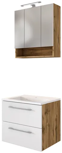 Held Möbel Waschtisch-Set Livorno 60 cm - Modernes Design in Wotaneiche und matt Weiß - Badmöbelset mit elegantem modernen Design, ideal für stilvolle Badezimmer. Maße: 60 x 180 x 48 cm, gefertigt aus hochwertigem MDF/Spanplatte.