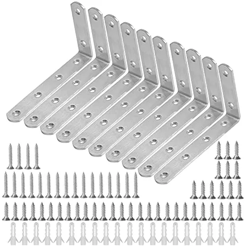 Stück Winkelverbinder Set, Edelstahl Winkel Klammer 90 Grad L-form Ecke Klammer, 125 mm x 75 mm Möbel Eckwinkel mit 60 Schrauben für Hölzern Regal Fenster (Silber) 10