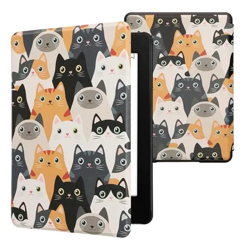 kwmobile Klapphülle kompatibel mit Amazon Kindle Paperwhite 11. Generation 2021 Hülle - Flipcase für Kindle Paperwhite Hülle mit Magnetverschluss - Katzen