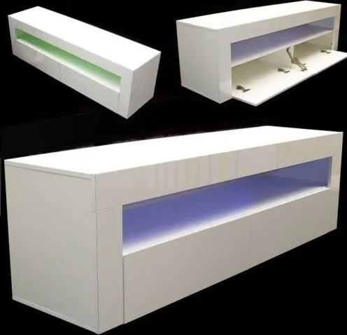 LED Lowboard TV-Schrank 155 cm Hochglanz Weiß mit Fernbedienung