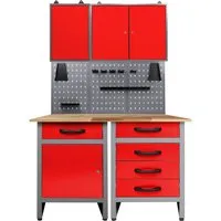 Ondis24 Werkstatt Set Entdecker 120 cm - Komplettset mit LED und Schränken - Hobelbänke - 120 cm Werkstatteinrichtung mit 2 Werkbänken, 2 Schränken und 3 Lochwänden. Hohe Belastbarkeit bis 340 kg und kratz- sowie feuchtigkeitsresistenter Metallkorpus für langlebige Nutzung.